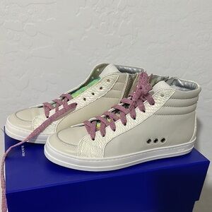 Stylish Cream and Pink High-Top Sneakers